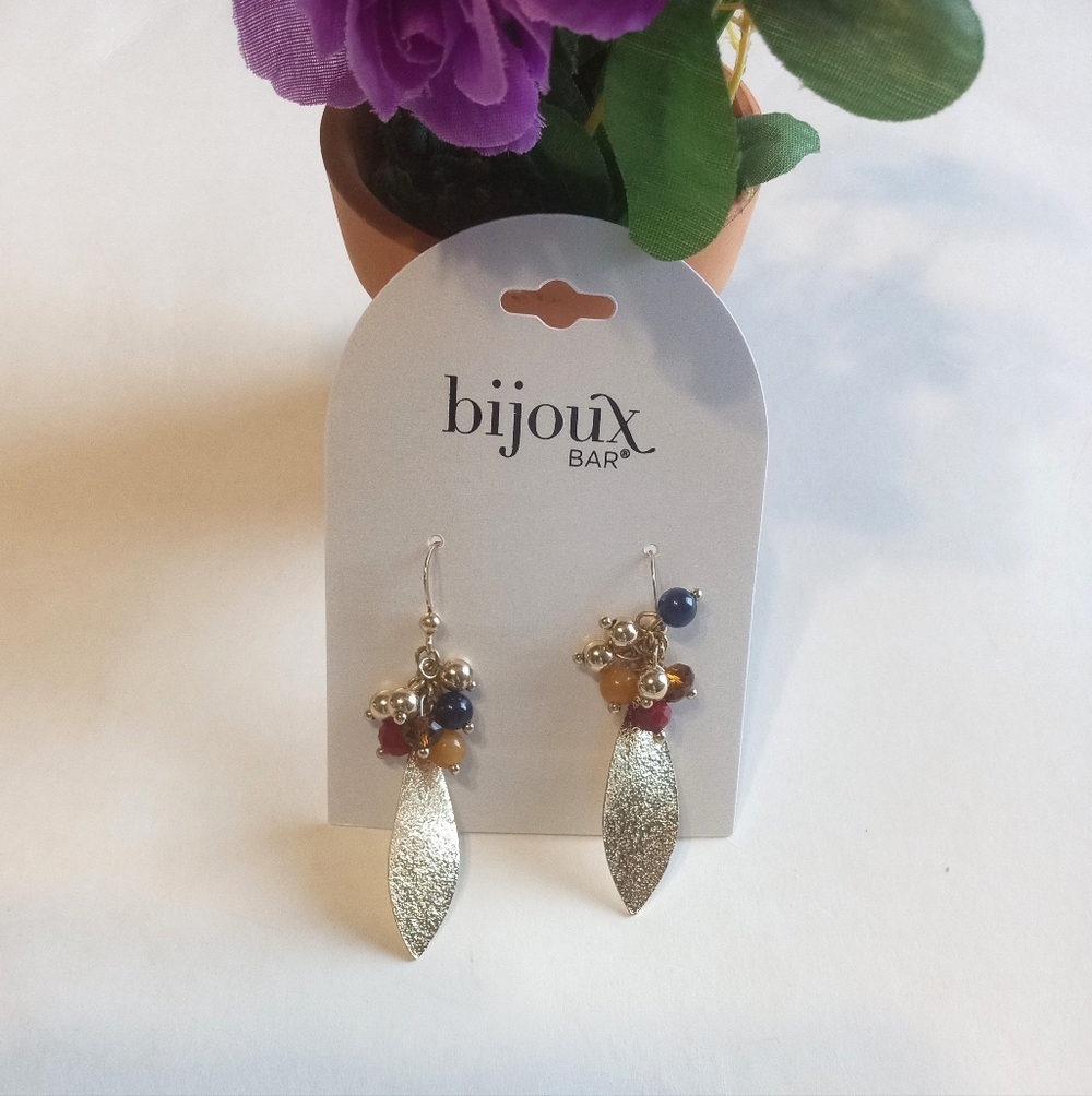 Bijoux Gold Leaf Multi-colored Cluster Bead Earrings Vintage 90's